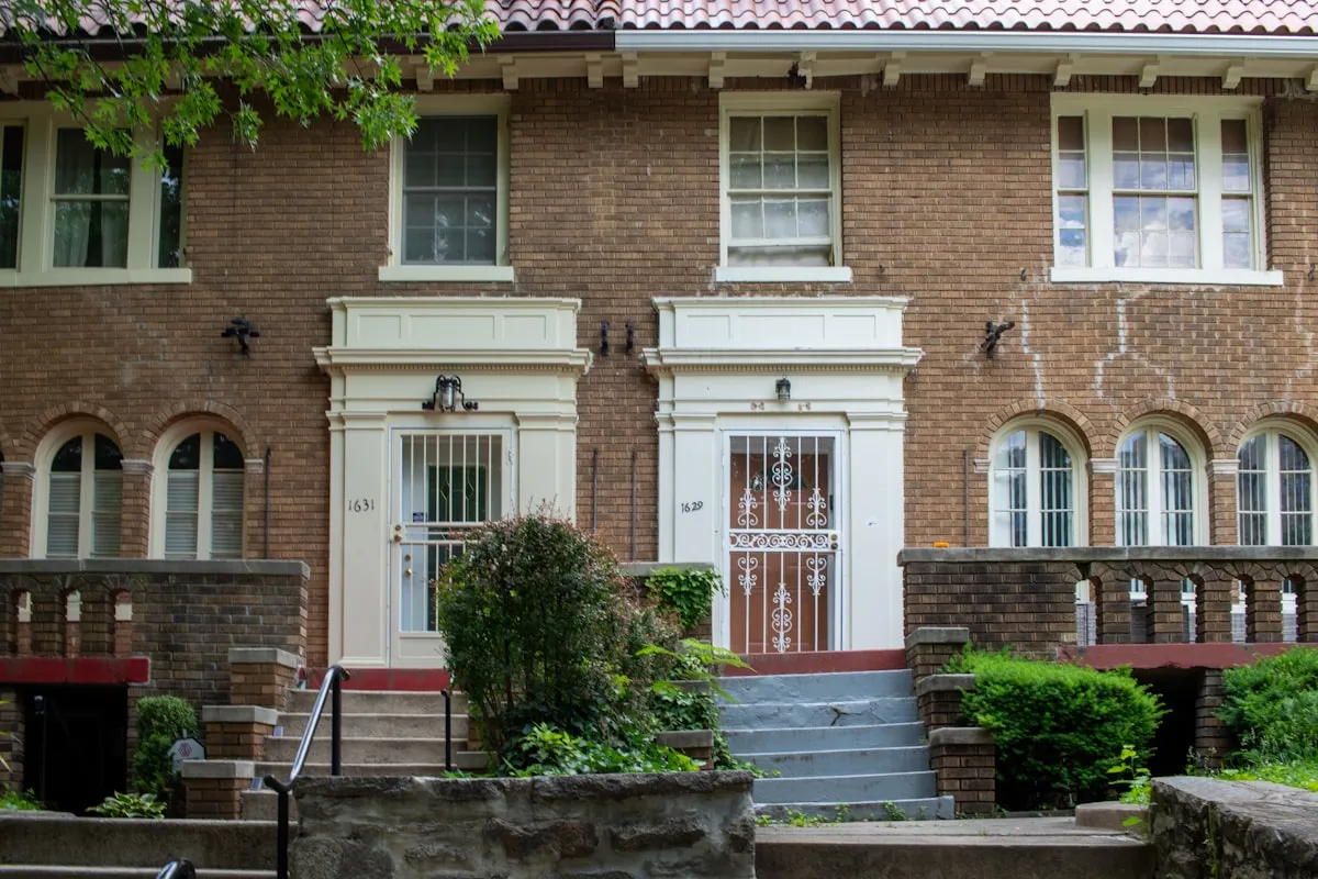 Row of brick apartments
